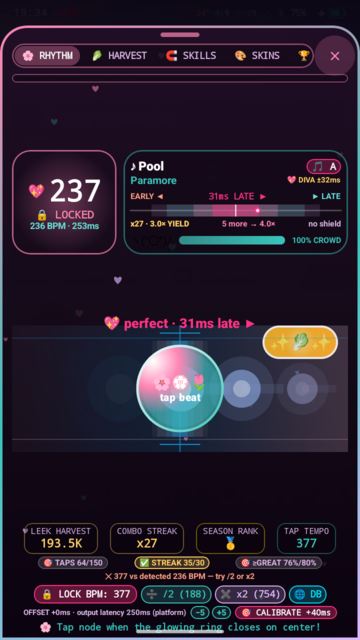 The BPM rhythm game mid-run